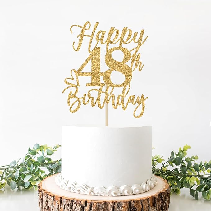 Happy 48th Birthday Cake Topper, 48th Birthday Decorations, Cheers to 48 Years, Hello 48, 48th Happy Birthday Party Supplies Gold Glitter