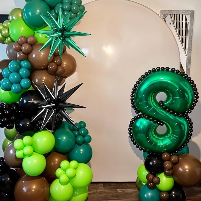 Green and Brown Balloons, 12 Inch Dark Green Black Metallic Green Gold Balloon with Star Foil Balloon for Boys Camping Jungle Safari Theme Birthday Baby Shower Party Decorations