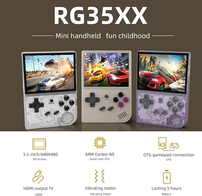 RG35XX Retro Handheld Game Console Linux System HD and TV Output 3.5 Inch IPS Screen 64G TF Card 5500+ Classic Games 2600mAh Battery RG35XX White