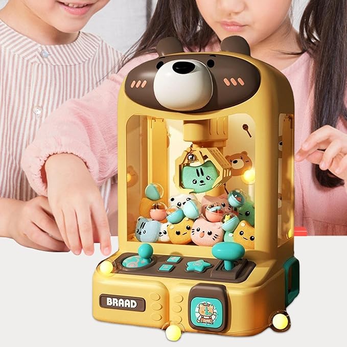 Claw Machine for Kids, Mini Vending Machines Arcade Candy Capsule Claw Game Prizes Toy, Electronic Small Toys for Home, Gifts for Adults Girls, Bear