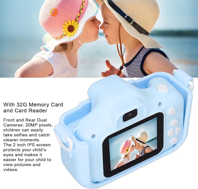 aqxreight Camera Toy Digital Selfie Camera 20MP Video Toy with MP3 Function for 3 Year OldBlue Without 32G Memory Card and Card Reader Moments The IPS Chi Kids CameraKids (Blue #14)