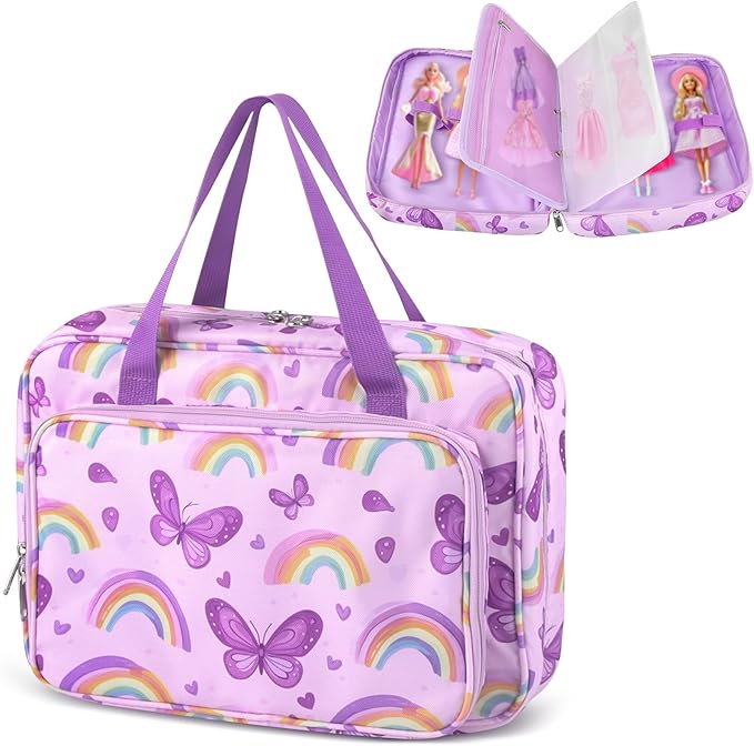 Doll Carrying Case Accessory Organizer Storage, Case to Hold Dolls and Clothes, Much Pocket for Doll’s Clothes, Accessories, Fits 6 Dolls & Accessories, Secure Straps Protect Dolls - Purple