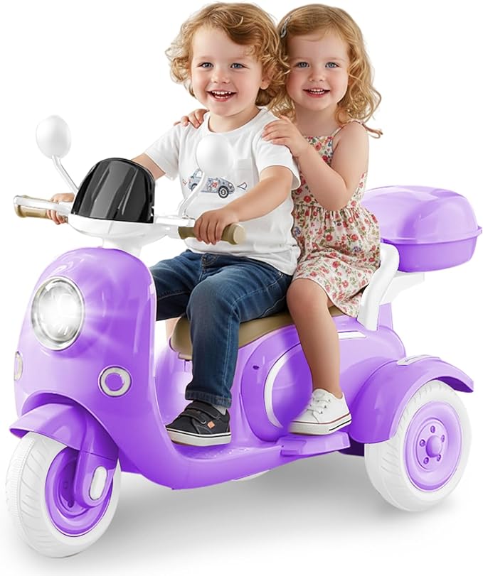 HEIMILI 12V Kids Electric Motorcycle for Girls, 3 Wheel Ride On Motorcycle for Kids 3-5 Years, Mini Battery Powered Motorbike with Bluetooth & MP3, Toddler Electric Ride On Toy, Purple
