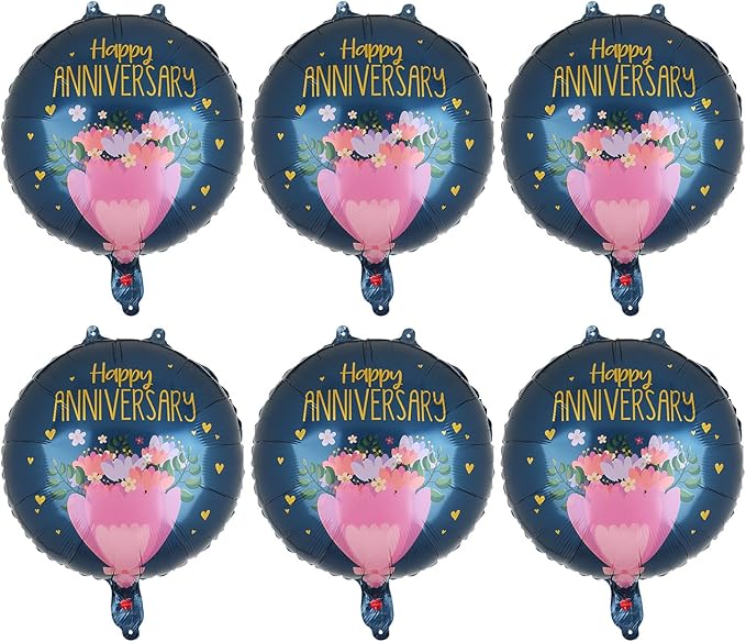 Anniversary Balloons 18 Inch Round Foil Helium Balloon Birthday Engagement Wedding Retirement Celebration Happy Anniversary Party Decorations Supplies 6 Pcs