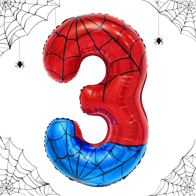 Spider Web Number 3 Balloon Birthday Decoration, Superhero Themed 40in Giant Mylar Number Party Supplies