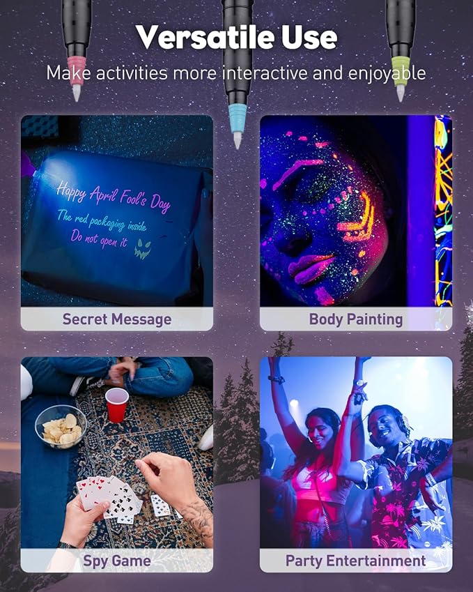 Uniclife 6 Pcs Invisible Ink Pen with 6 Pcs UV LED Keychain Flashlight, Spy Pen, Disappearing Ink Magic Pen for Secret Notes, Magic Spy Marker with Purple Light for Christmas Halloween Holiday Present