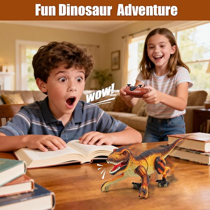 Remote Control Robot Dinosaur Kids Toys Idea for Boys 5-7, 8-10, 8-12 to Play on The Desktop - Cute Small Realistic RC Walking Dinosaurs with Sounds and Lights