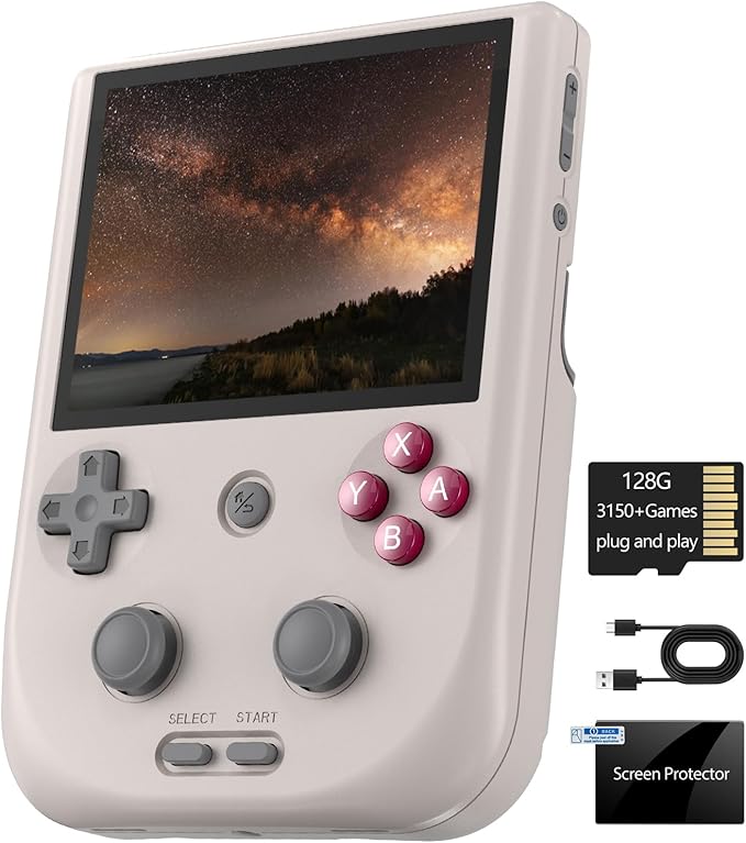 RG405V Handheld Game Console 4’’ IPS Touch Screen Android 12 Unisoc Tiger T618 64-bit Game Player Built-in 5500mAh Battery 128G TF Card with 3154 Games(RG405V Gray)