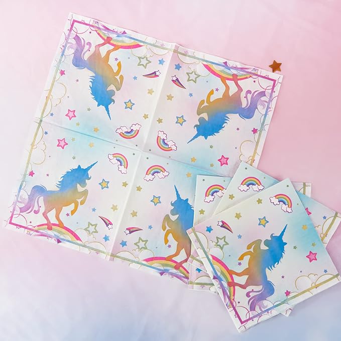 WERNNSAI Unicorn Party Plates and Napkins - 48 PCS Rainbow Unicorn Party Supplies for Girls Disposable Dinner Dessert Plates Napkins Tableware Set Serves 16 Guests