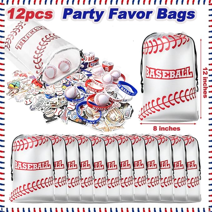 134 PCS Baseball Party Favors, 12 Set Goodie Bag, Mini Stress Balls, Baseball Stickers, Rubber Bracelets, Keychain, Tattoo Stickers, Slap Bracelets, Whistle for Baseball Themed Party Supplies