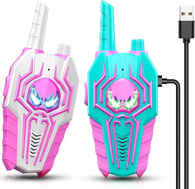Rechargeable Walkie Talkies Toys for Girls, Xmas Gifts for Girls Ages 3 4 5 6 7 8 9 10 Kids Walkie Talkies 2 Pack Outdoor Hiking Toy for 5-7 Year Old Girl Birthday Gift 2 Way Radio for Kids