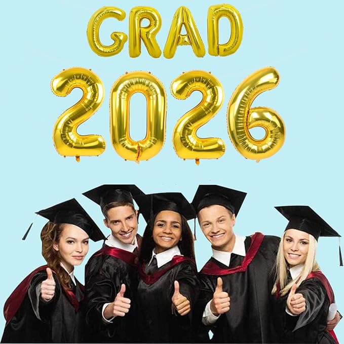 TONIFUL Graduation Balloons 16 Inch Gold Grad Balloons 40 Inch Gold Large Number 2026 Foil Balloons for 2026 Graduation Party Graduate Congratulations 2026 Congrats Grad Decorations