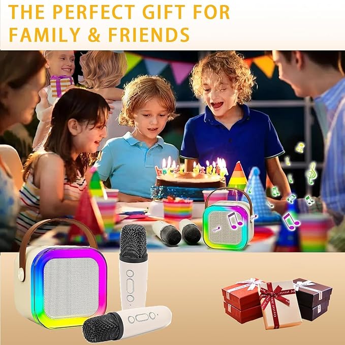 Karaoke Machine for Kids,2025 New Mini Portable Karaoke Toys, Karaoke Speaker with 2 Wireless Microphone & Light for Home Party for Adults (Beige-2Mic)