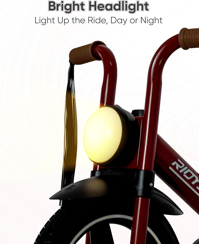 Toddler Tricycle for 2 to 5 Years, Tricycle for 3 Years with Front Light, Rubber Front Wheel, Soft Handlebar with Streamers, Adjustable Seat, Red