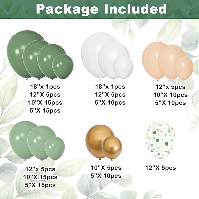 Amandir 145Pcs Baby Boxes Sage Green Baby Shower Decorations, Olive Green Balloon Garland Kit 4 Baby Blocks Gold Letter for Gender Neutral Boy Girl Safari Jungle Birthday Baptism Party Supplies