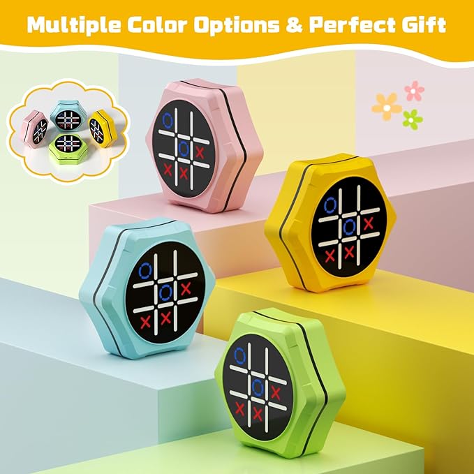 Tic Tac Toe Bolt Game,5 in 1 Handheld Puzzle Games Console,Electronic Tic Tac Toe Game for Educational&Memory,Portable Travel Games for Car Ride with Silent Mode,Toys Gift Idea for Kids&Family-Yellow