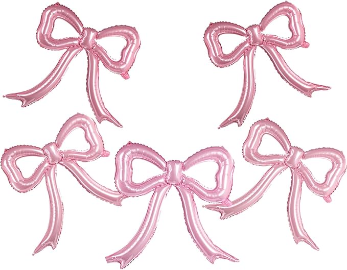 5 Pcs Pink Bows Balloons Party Decorations for Girl Women Pink Bow Birthday Decorations Giant Foil Balloon Baby Shower Bridal Engagement Wedding Decor Bachelorette K-pop music Theme Party Supplies