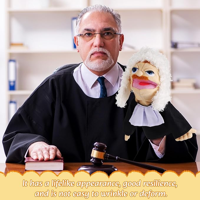 Role Play Hand Puppets Hand Plush Chef Doctor Fireman Pirate Detective Athlete Nurse Worker Hand Puppet Toys Puppets for Kids Storytelling Imaginative Pretend Play Teaching Preschool(Judge)