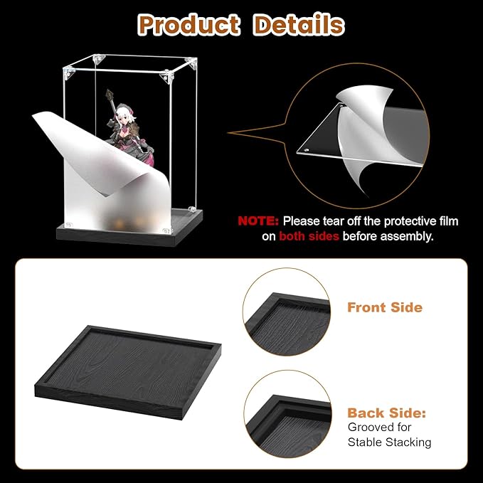 Acrylic Display Case for 1:24 Scale Car Models Assemble Clear Acrylic Boxes for Display Lego Action Figures Doll Hobby Toys, Black Base (10 x 6 x 5 inches, 25 x 15 x 13 cm)