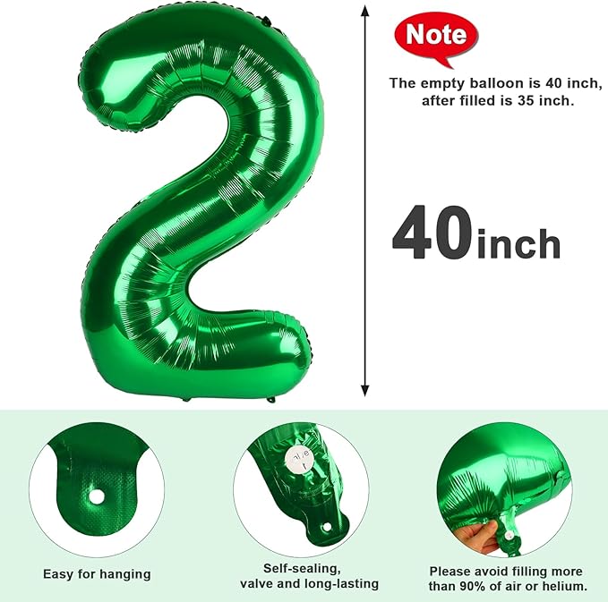 2 Numbers Balloon 40 Inch Dark Green Two Balloon Number Birthday Decor, 2nd 12 21st Party Celebration Decorations Graduations Wedding Baby Shower