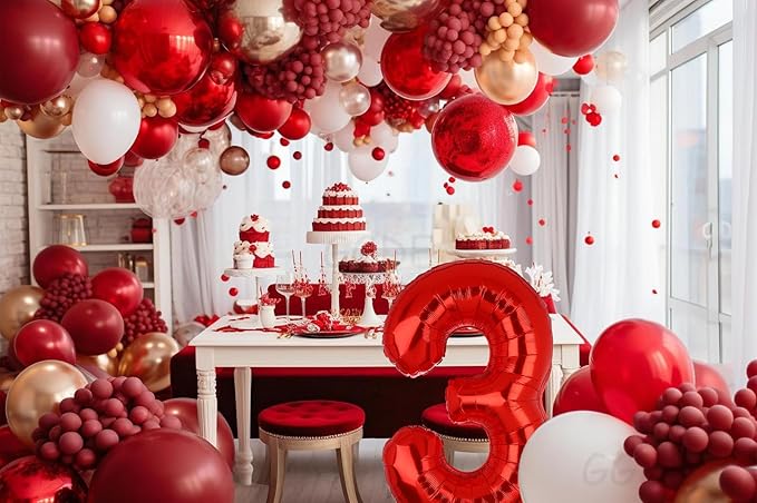 40 Inch 3 Red Number Balloons Mylar Foil Helium Digital Balloons Baby Shower 3st Birthday Party Decor Supplies