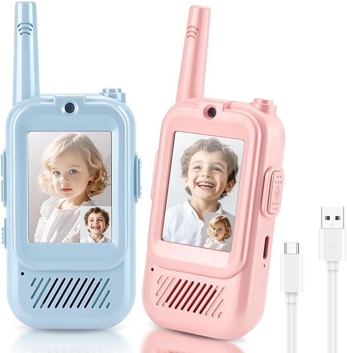 Video Walkie Talkies for Kids 2 Pack Rechargeable, HD Camera & Voice Changer Toys for Ages 3-12 Boys Girls,1000FT Long Range Two-Way Radios for Indoor Outdoor Camping Hiking Birthday