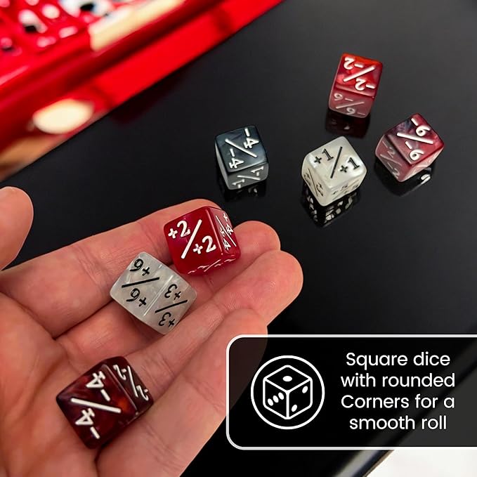 Luck Lab MTG Magic Life Counter Dice, 48 PCS - Compatible w/Magic Card Game Accessories, CCG Creature Stats w/ 2 Dice Bags (Red Pearl, Red Swirl, White Pearl, Black Pearl), 16 mm