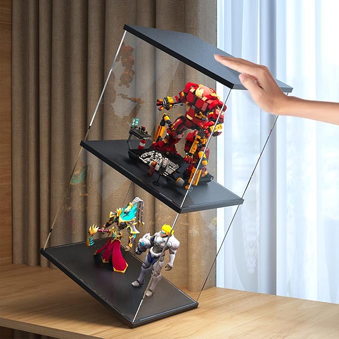 Acrylic Display Case for Collectibles Clear Acrylic Boxes for Display Action Figures Lighted Building Toys 75318 Display Case Room Decoration Box(Black-Solid Yellow; 9.8*9.8*9.8 inch)