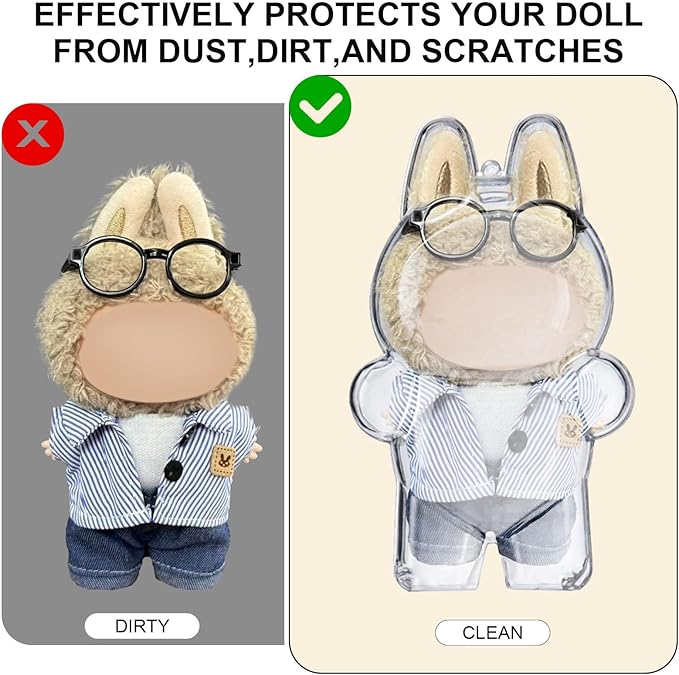 2pcs Figure Display Case for 17cm Doll, Clear Protective Cover with Detachable Keychain for Collectible Toys and Cosmetics, Blind Box Display Pouch for Travel or Home Decor