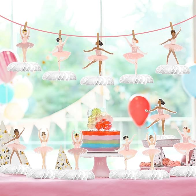 12 Pcs Ballerina Tutu Honeycomb Centerpieces Ballet Party Decorations for Tables Theme Dancers for Ballet Wedding Baby Shower Birthday Party