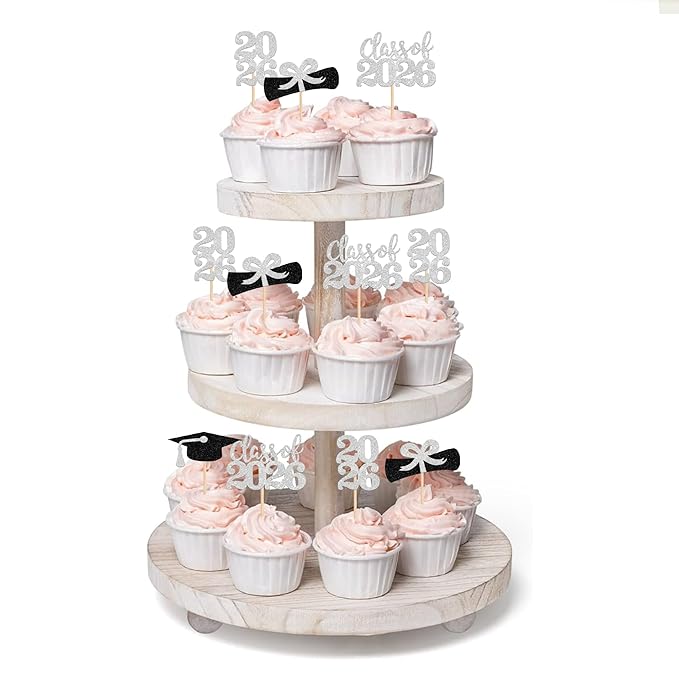 36 PCS 2026 Graduation Theme Cupcake Toppers Glitter Class of 2026 Grad Cap Diploma Cupcake Picks 2026 Graduation Theme Party Cake Decorations Supplies Silver