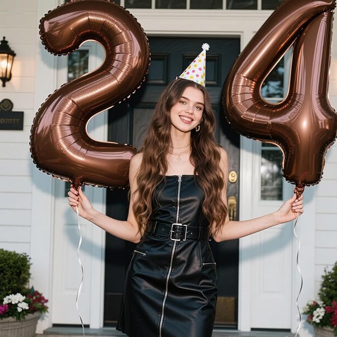 40 Inch Dark Brown Balloon Number 24,Chocolate Jumbo Mylar Foil Helium Balloon for 24th Digital Balloons for Birthday Party,Wedding Anniversary Party Decorations