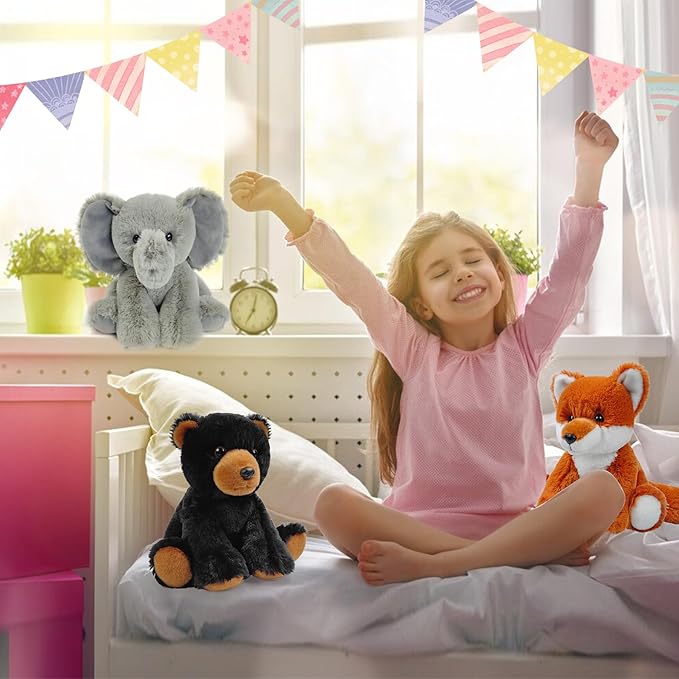 Bear Stuffed Animal Toys, 8.5 Inch Soft and Cuddly Black Bear Plush Animals Toy, Cute and Realistic Animals Gifts for Boys and Girls Toy for Toddlers 1-3