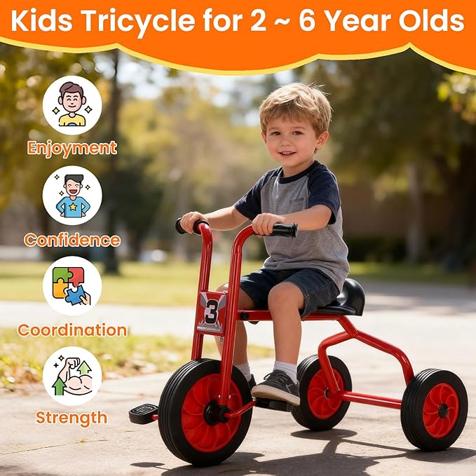 Kids Tricycle for Rider Age 2+, Big Wheel Kids Trike with Rubber Wheels, Preschool Daycare Kids Bike, Birthday Toys Gift for Boys and Girls