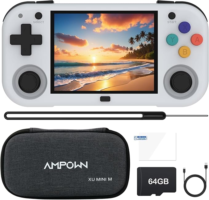 XU Mini M Retro Handheld Game Consoles, 2.8 inch IPS Screen, Built-in 64G TF Card, with 2600 mAh Battery Life 6 Hours with Case Gray
