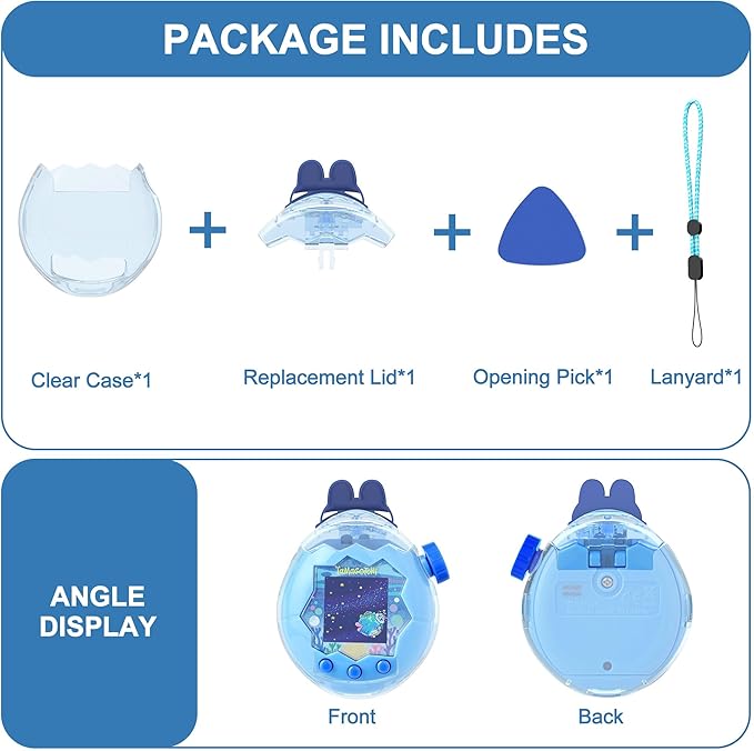 for Tamagotchi Paradise Clear Case and Replacement Lid Set, Ideal for DIY Fans, Collectors and Display, for Paradise Tamagotchi Accessories, with Lanyard (No Device/Film)