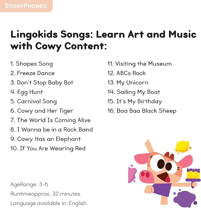 StoryShield, Lingokids Screen-Free Audio Storytelling Disk, Learn About Art and Music with Cowy