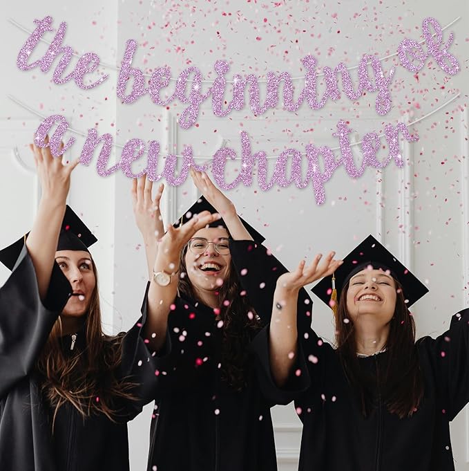BEISHIDA The Beginning of A New Chapter Banner, Farewell party Decoration,Graduation Sign 2026 Banner,Happy retirement Supplies,Going away party Sign Garland,Graduation banner Glitter Light Purple