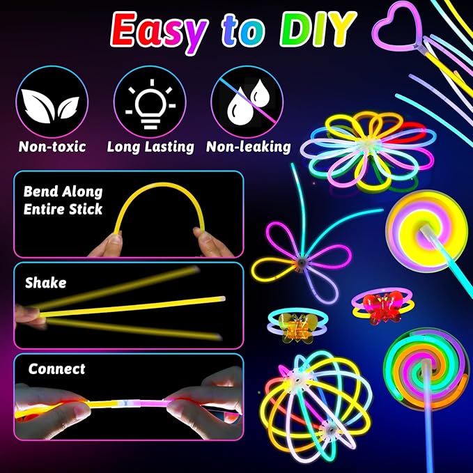 Glow Sticks Party Favors for Kids/Adult 156 PCS - Glow in The Dark Party Supplies Light Up Bracelet Necklaces Glasses Headband Accessories, Birthday Easter Basket Stuffers Gifts Bags Neon Decorations