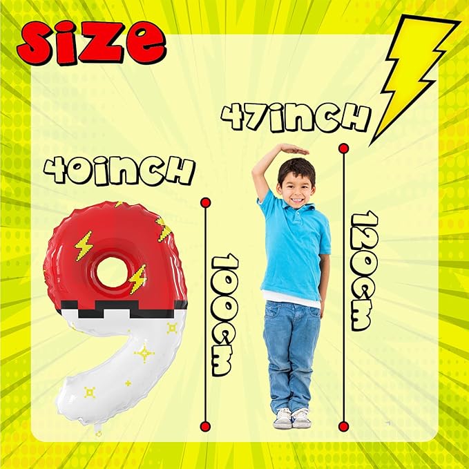 40 Inch Giant Red and White Cartoon Theme Number Foil Balloons - Large Number 9 Balloons Animation for Kids' Birthday Anniversary Party Decorations Supplies (Numbers 0-9 Available)