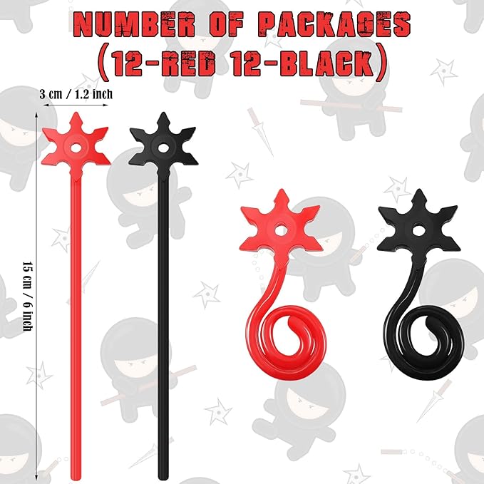 24 Pcs Ninja Party Favors Red and Black Stars Sticky Stretch Toys Elastic Funny Stars Toy for Ninja Birthday Party Favor Supplies