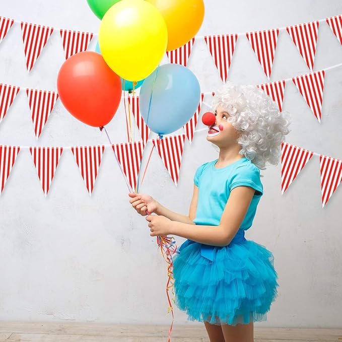 5 Packs Carnival Circus Party Decorations Supplies, Circus Carnival Bunting Banner, Red and White Pennant Banner Triangle Bunting Flag for Birthday Party, 7.4 x 10.8 Inch