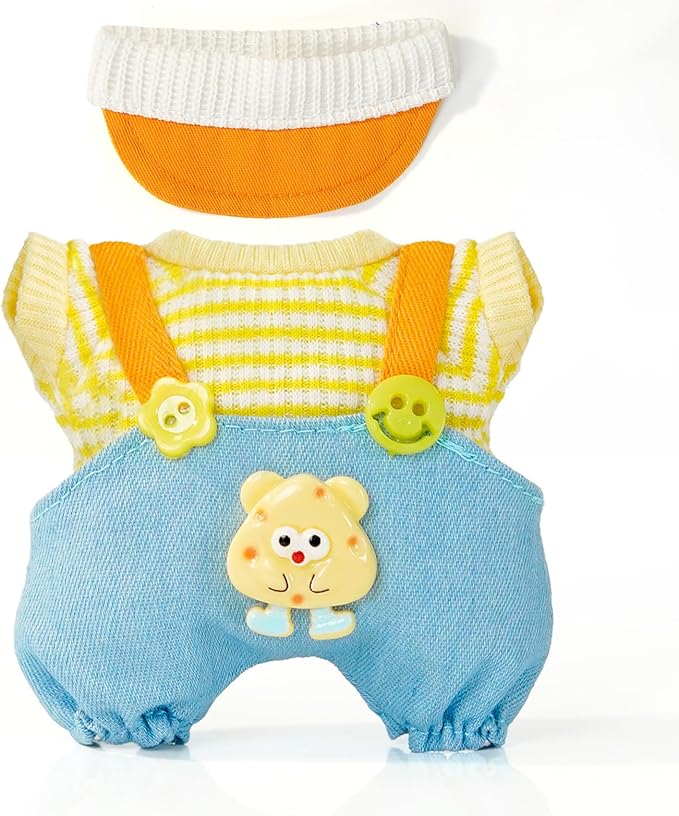 17cm Doll-Clothes-Set,Outfits for Clothing Accessories-Kawaii Chic Style Peaked Cap+Sweater+Overalls