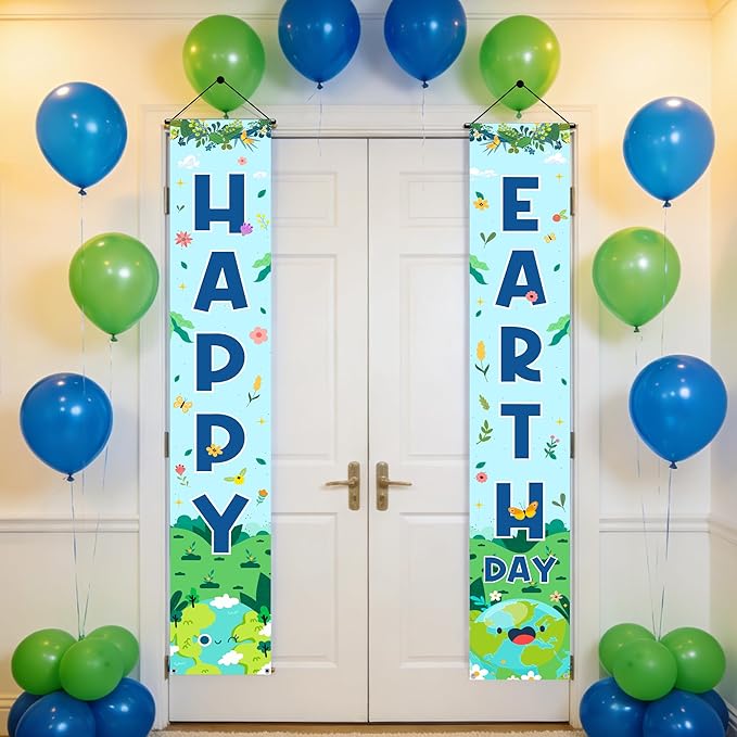 Happy Earth Day Banner Decorations - Blue Every Day is Earth Day Porch Sign Hanging Decor, April 22 Environmental Protection Party Supplies 11.8 x 70.8 Inch
