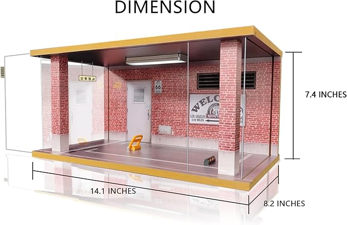 Display Case for 1/18 Diecast Cars,Acrylic Display Case for 1/12 Scale Toy Motorcyle with LED Lighting, Route 66-3 Open Side
