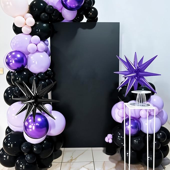 Purple and Black Balloons, 12 Inch Metallic Purple Dark Light Purple Black Confetti Balloon with Star Foil Balloons for Girls Women Birthday Wedding Graduations Party Decorations