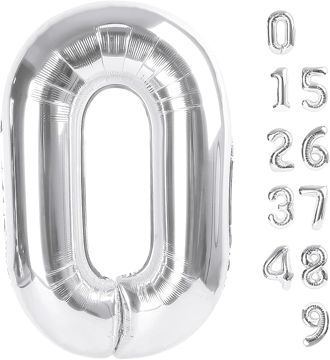 Number 0 Balloons 40 Inch Silver Number Balloons for 10 20 30 40 50 60 70 80 90 100 Numbers Balloon Birthday Decorations Wedding Event Baby Shower