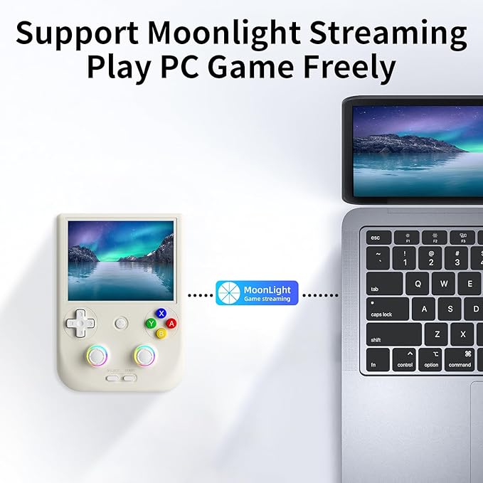 RG406V Android 13 Handheld Game Console 4" HD IPS 8GB RAM NO Card Storage RGB Lighting Player 5500mAh Battery Multi-Format Game Support White