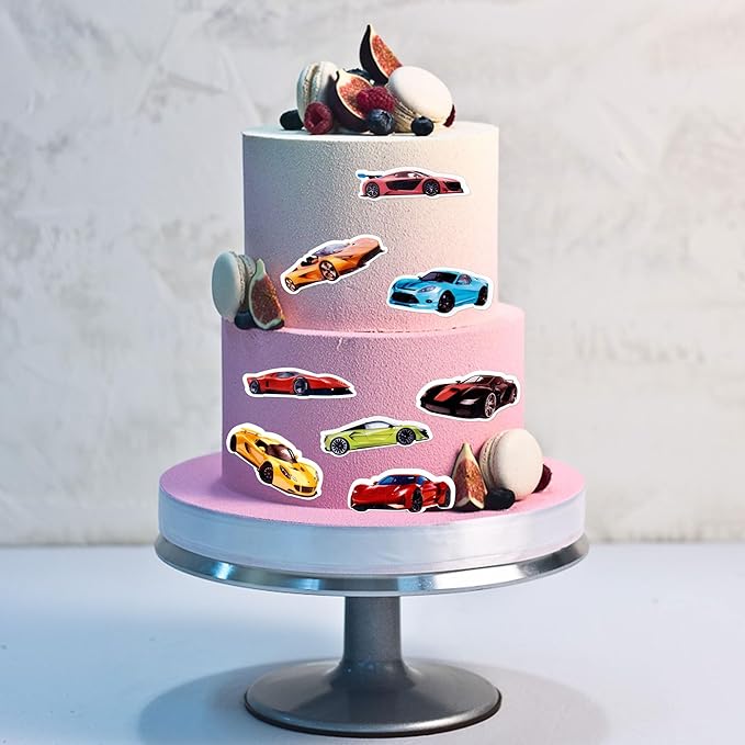 45PCS Edible Wafer Paper Race Car Cupcake Toppers Car Party Decoration Drink Topper Birthday Party Supplies Car Themed Party Boys and Girls' Birthday Party Cake Decoration
