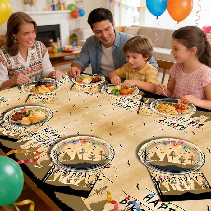 Spooky Rustic Party Plates Napkins and Tablecloth Horror Alphabet Dinnerware Tableware Sets Retro Colorful Light Bulbs Party Decorations Serves 20